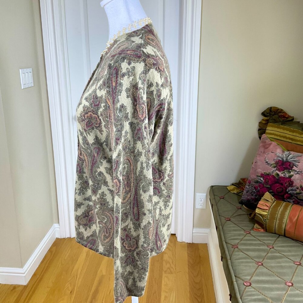 Susan Bristol Sweater Cardigan Lambswool Angora Paisley (L) - Picture 3 of 7